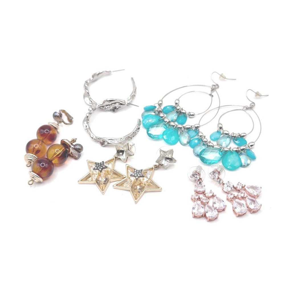 Group of Earrings, rose gold,  Silver Tonei, gold tone, dangles, sparkling pairs